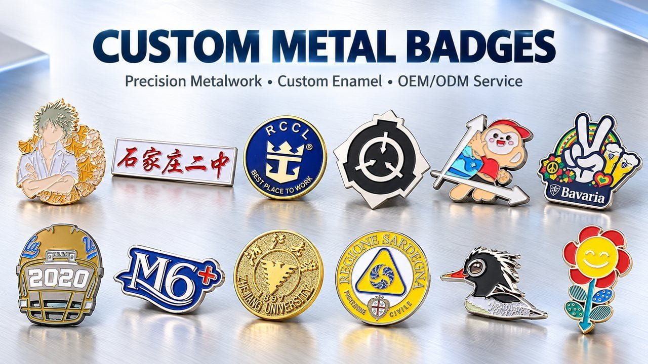 Custom metal badges and colorful enamel pins manufactured by M Shengda
